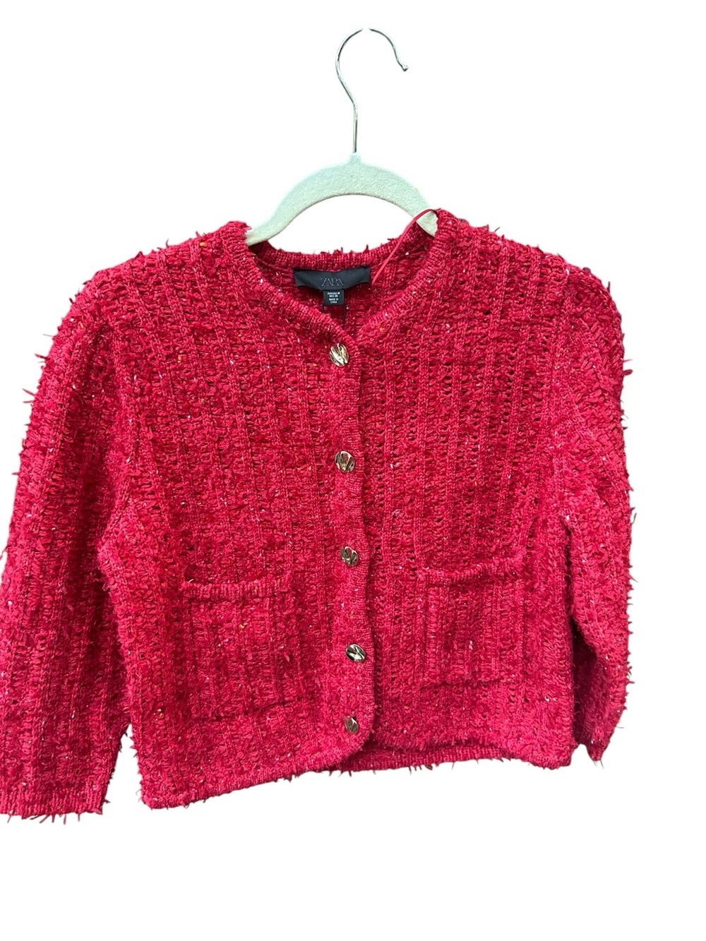Zara Womens Sweater S Red Knit Cardigan 3/4 Sleeve Gold Button
Crop - Picture 2 of 8